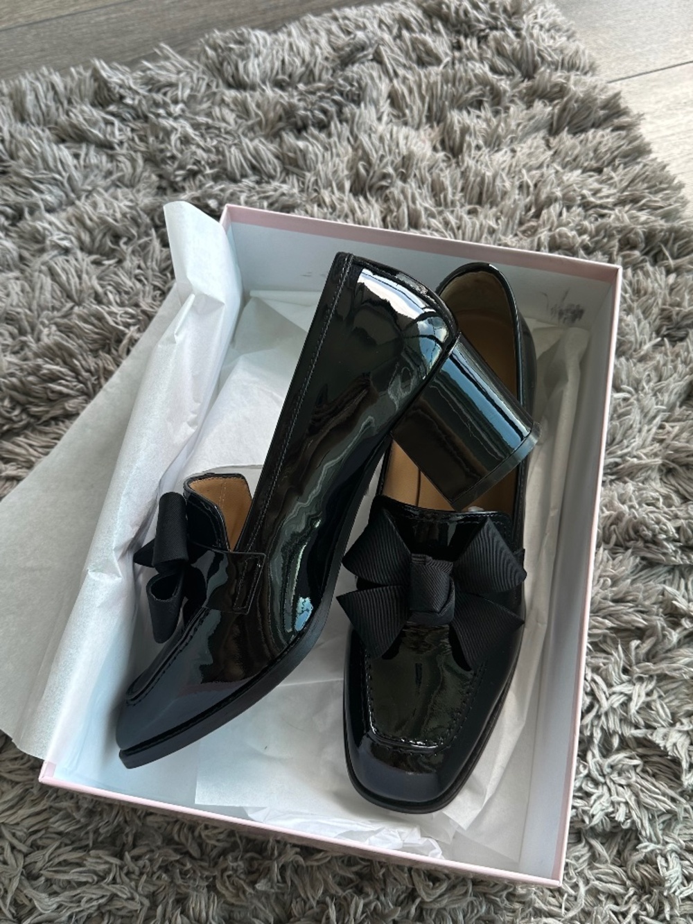 Browns Couture Black Patent Leather Bow Loafers BEGONIA